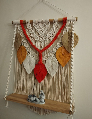 دیوارکوب مکرومه شلف دار طرح برگ