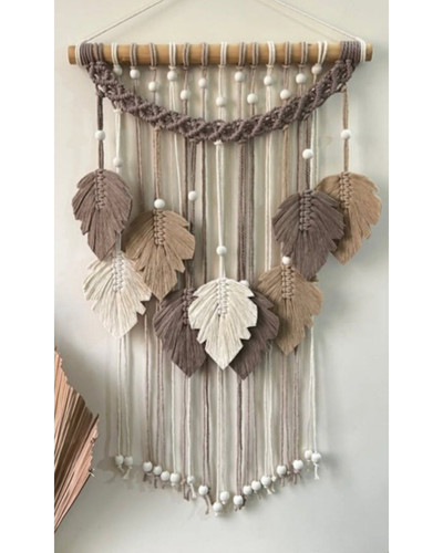 دیوارکوب مکرومه طرح برگ انجیری مهره دار