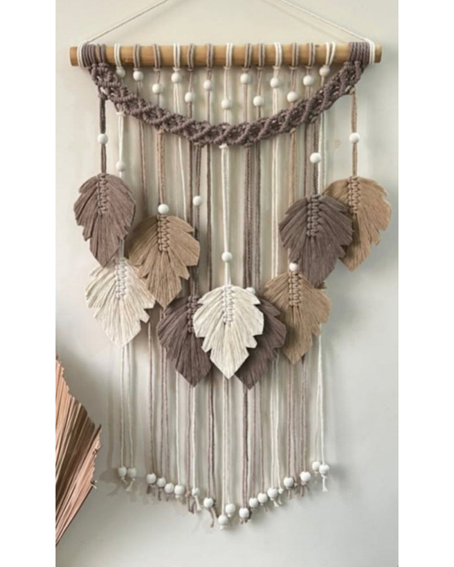 دیوارکوب مکرومه طرح برگ انجیری مهره دار