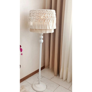 آباژور ایستاده مکرومه پایه چوبی با شید بافته شده طرح شاخ و برگ بوهو