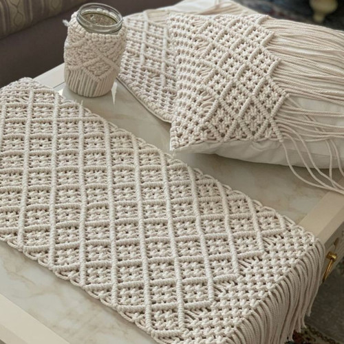 ست رانر و کاور کوسن مکرومه