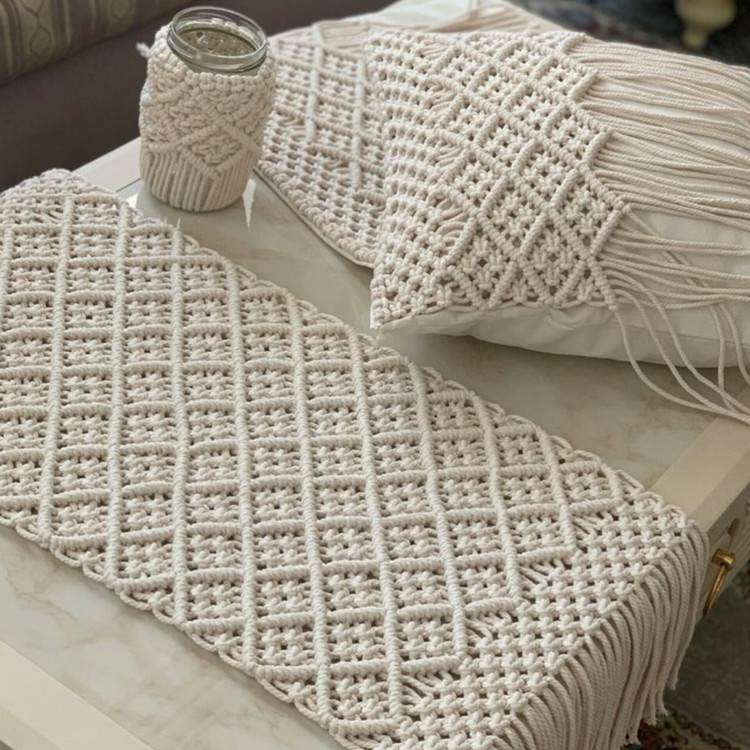 ست رانر و کاور کوسن مکرومه