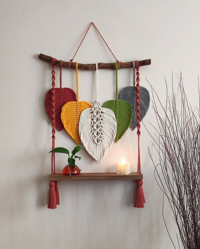 شلف دیواری مکرومه طرح برگ رنگی