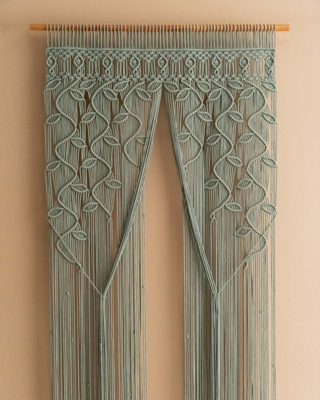 پرده مکرومه طرح شاخ و برگ