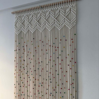 پرده مکرومه طرح مهره رنگی