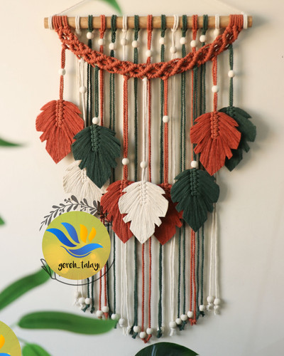 دیوارکوب مکرومه طرح برگ انجیری مهره دار