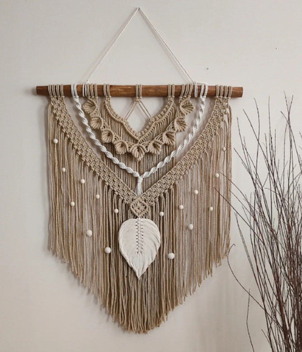 دیوارکوب مکرومه مهره دار طرح برگ