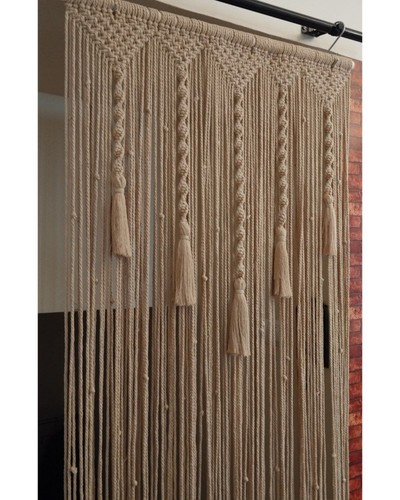 پرده مکرومه طرح لوزی منگوله دار