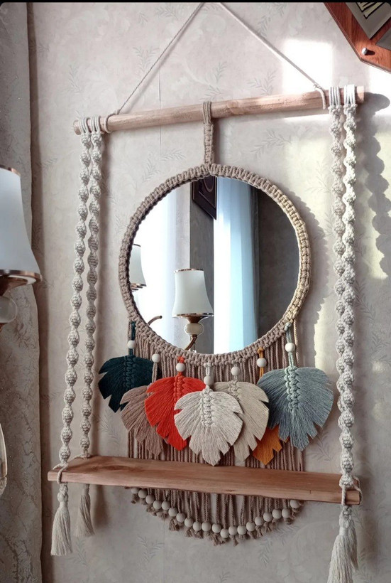 اینه مکرومه شلف دار طرح برگ انجیری