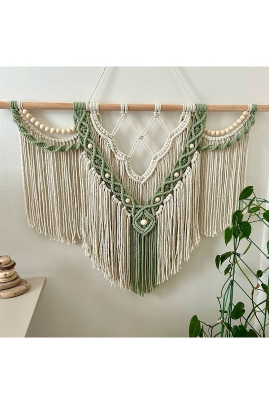 دیوارکوب مکرومه طرح سه هلالی مهره دار