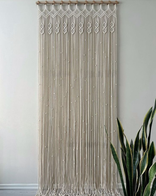 پرده مکرومه حلقه دار طرح لوزی دونه برفی