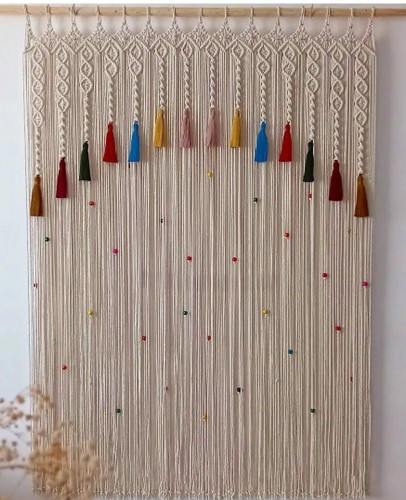 پرده مکرومه طرح منگوله رنگی