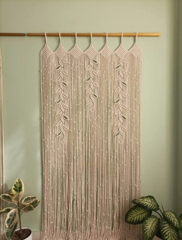 پرده مکرومه طرح رویش رنگی و دونه برفی