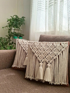 کاور کوسن مکرومه طرح لوزی منگوله دار