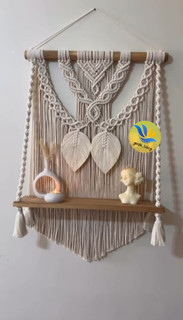 دیوارکوب مکرومه شلف دار طرح دو برگ