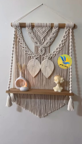 دیوارکوب مکرومه شلف دار طرح دو برگ