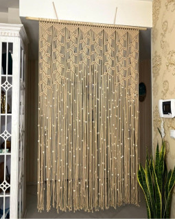 پرده مکرومه طرح شاخ و برگ مهره دار