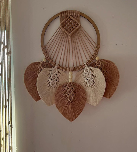 دیوارکوب مکرومه حلقه ای طرح برگ