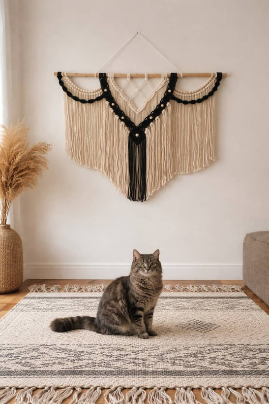 دیوارکوب مکرومه طرح سه هلالی مهره دار