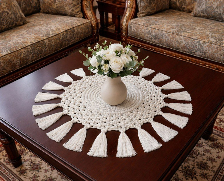 رومیزی مکرومه طرح گرد