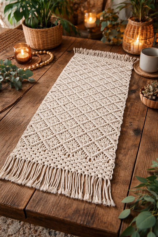 رانر مکرومه طرح لوزی پربافت