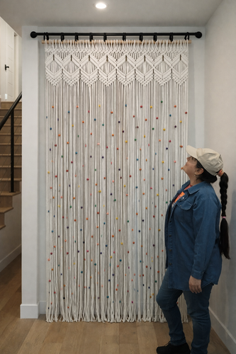 پرده مکرومه طرح مهره رنگی