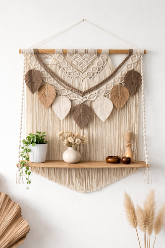 شلف دیواری مکرومه طرح برگ