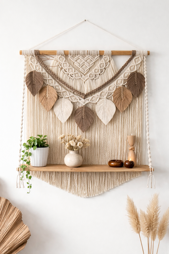 شلف دیواری مکرومه طرح برگ