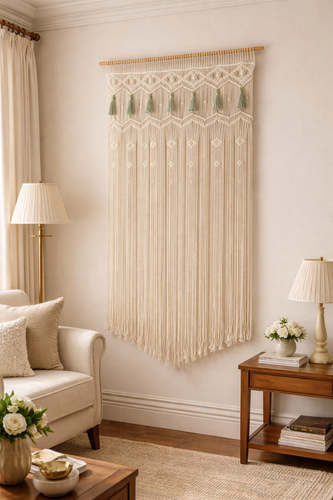 پرده مکرومه دستبافت منگوله دار طرح نهال