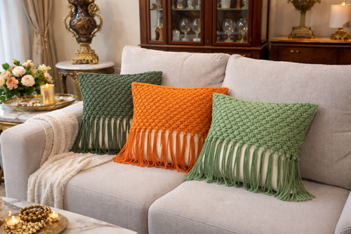 کاور کوسن مکرومه طرح ریشه دار رنگی