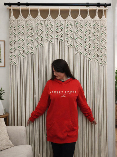 پرده مکرومه طرح شاخ و برگ رنگی