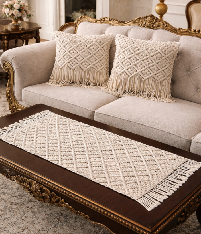 ست رانر و کاور کوسن مکرومه