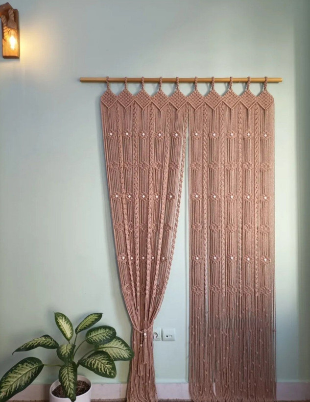 پرده دستبافت مکرومه طرح دیاموند