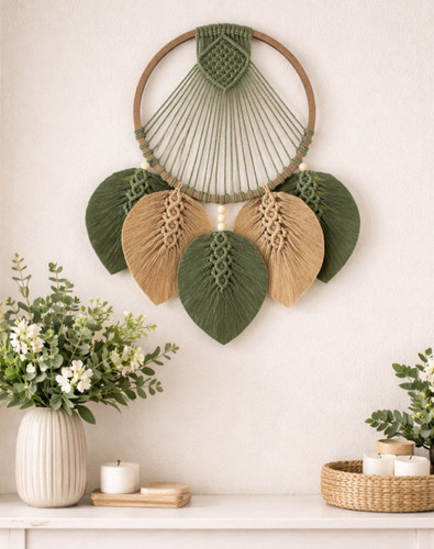 دیوارکوب مکرومه حلقه ای طرح برگ