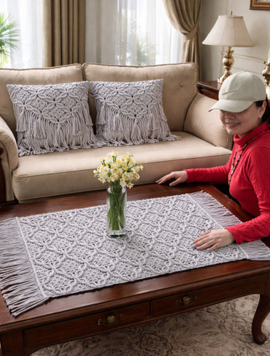 ست رانر و کاور کوسن مکرومه طرح گلبرگ