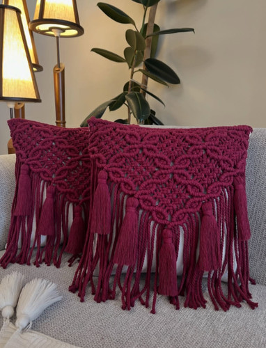 کاور کوسن مکرومه طرح گلبرگ منگوله دار