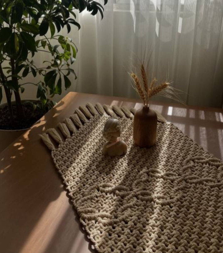 ست رانر مکرومه دستبافت طرح گلبرگ فروشگاه گره طلایی