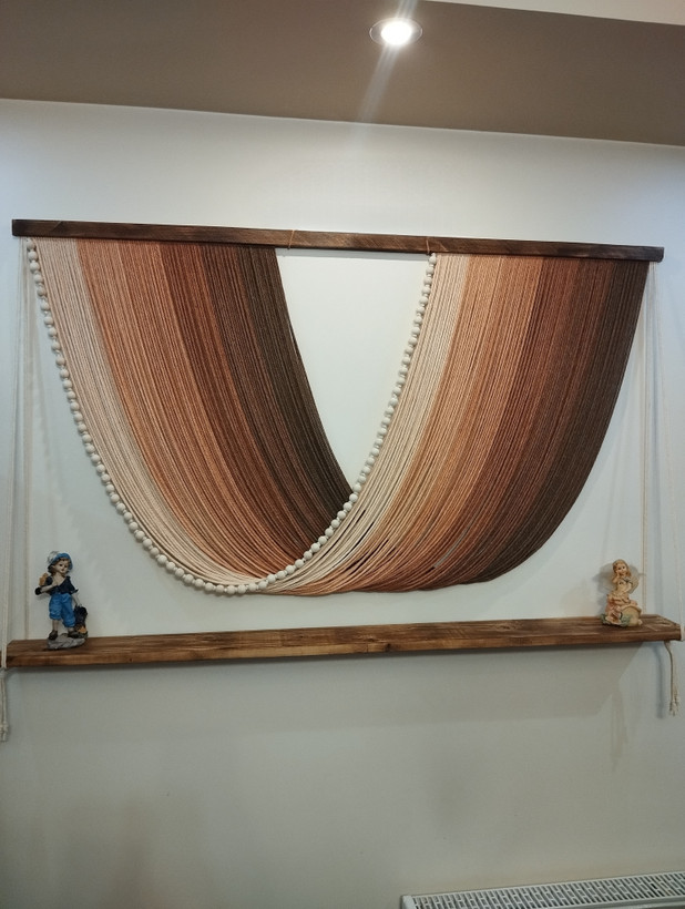 بومریس مکرومه طرح تک هلالی مهره دار آویز دیواری