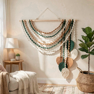 دیوارکوب مکرومه طرح پیچ و برگ رنگی - نمای اصلی
