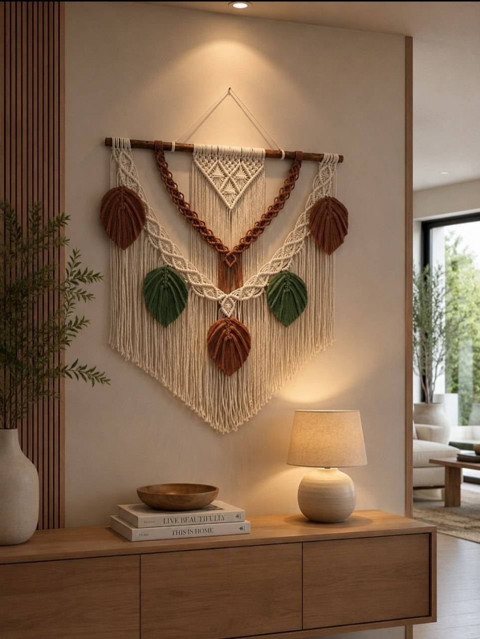 دیوارکوب طرح برگ مکرومه رنگی - نمای اصلی