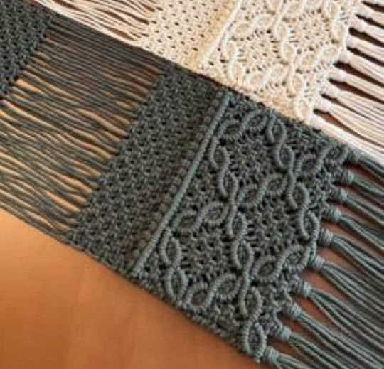جاکنترلی مکرومه طرح گلبرگ رنگ یشمی - نمای جانبی - گره طلایی