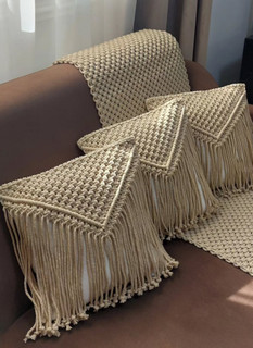 کاور کوسن مکرومه دستبافت طرح گندم - نمای اصلی
